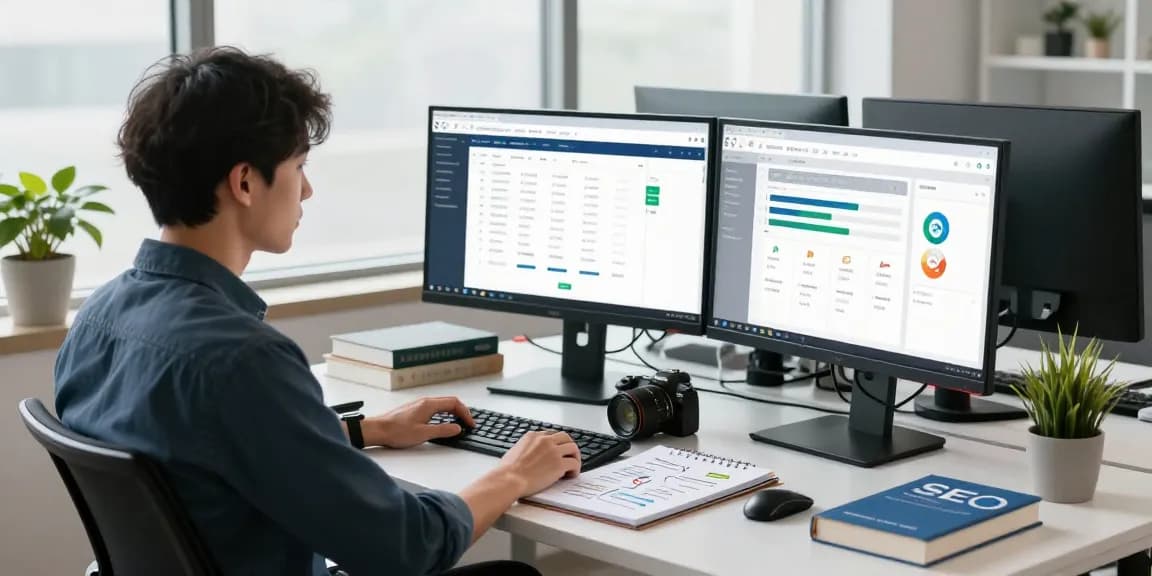 SEO specialist Canada analyzing website performance in a modern office