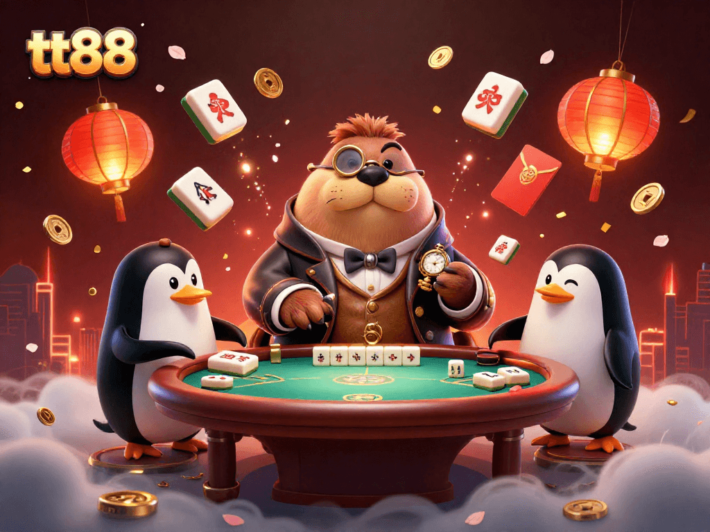 Experience tt88 excitement with a jolly walrus playing poker at an underwater casino.
