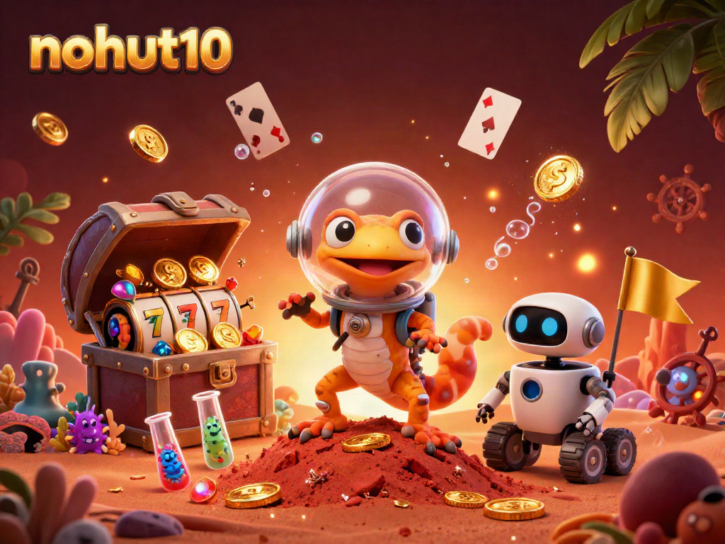 Experience the thrilling casino adventure with nohut10 as a Martian gecko uncovers gold and excitement in a dynamic environment.