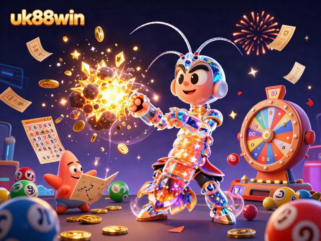 Win big with uk88win in this vibrant 3D casino-themed scene featuring explosive treasures!