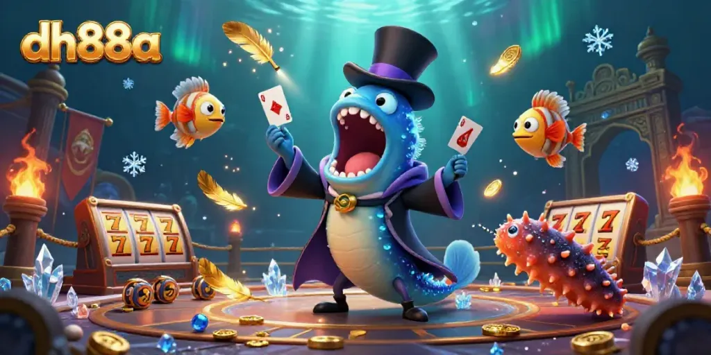 Experience vibrant gambling excitement with dh88a's unique underwater casino scene featuring magical creatures.