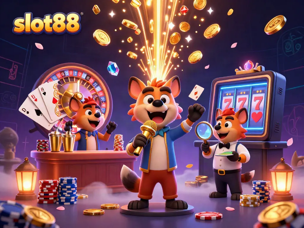 Join the fun at slot88 with hyenas running a casino, jackpot excitement, and vibrant entertainment.
