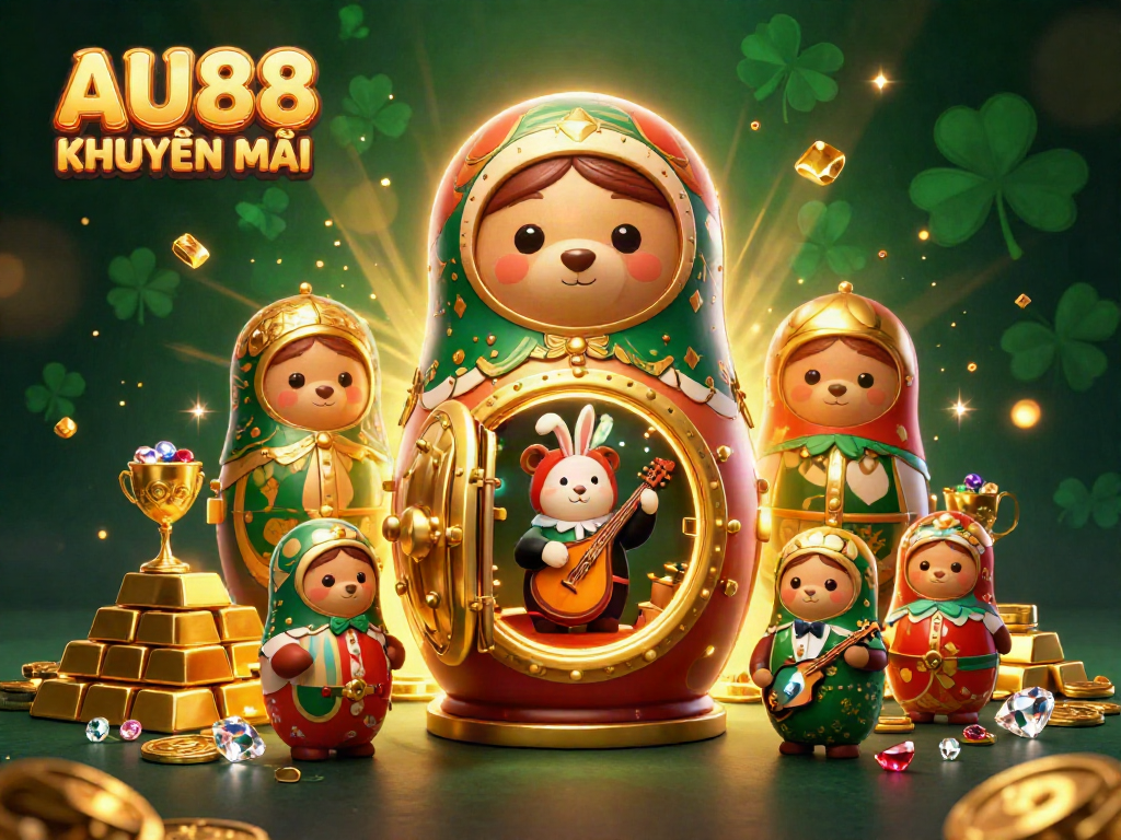 Engage in AU88 KHUYẾN MÃI, featuring vibrant characters and dazzling casino elements