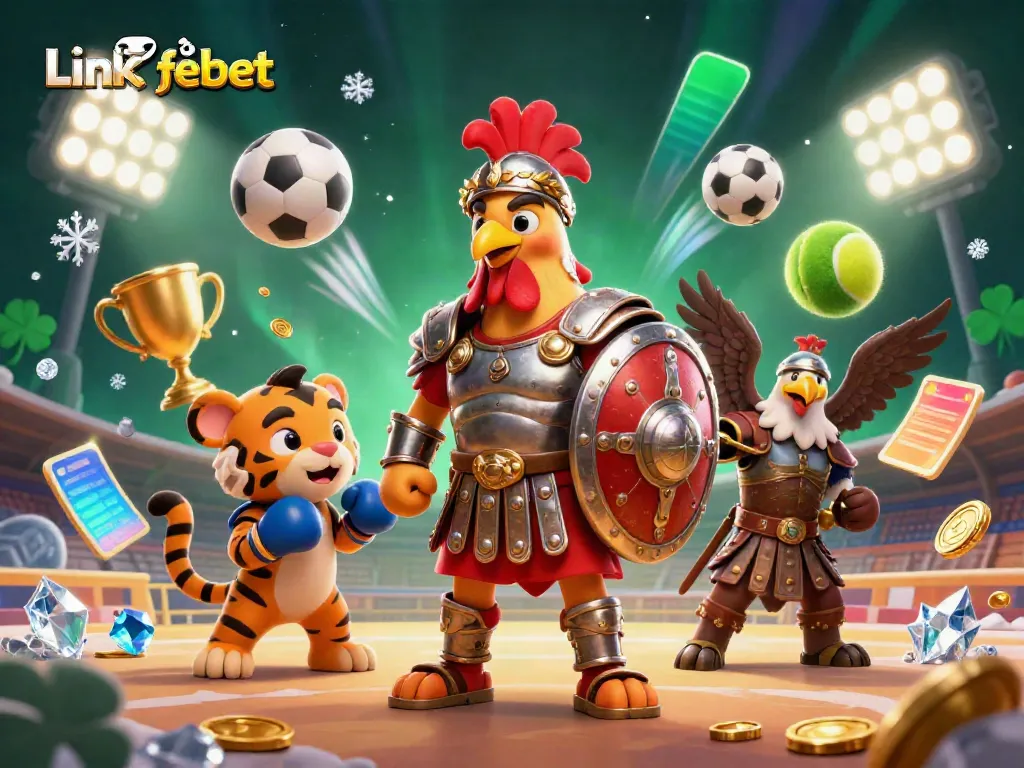 Join the action with Link vào febet, featuring dynamic characters and sports elements for an exciting casino experience.