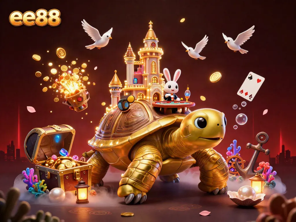 Engage in the thrilling world of ee88 poker with a vibrant 3D illustration featuring a golden tortoise casino.