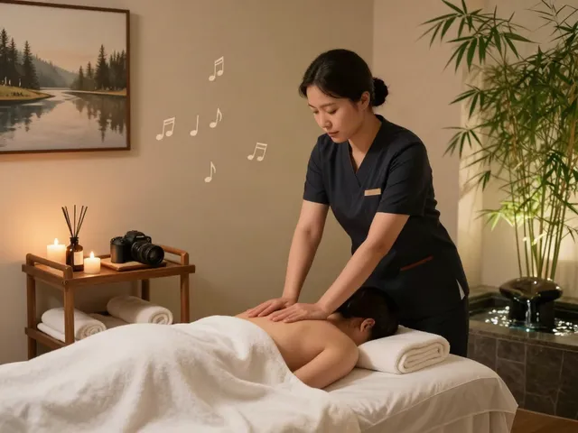 Indulgent 일산출장마사지 in a serene spa setting with soft lighting and calming decor.