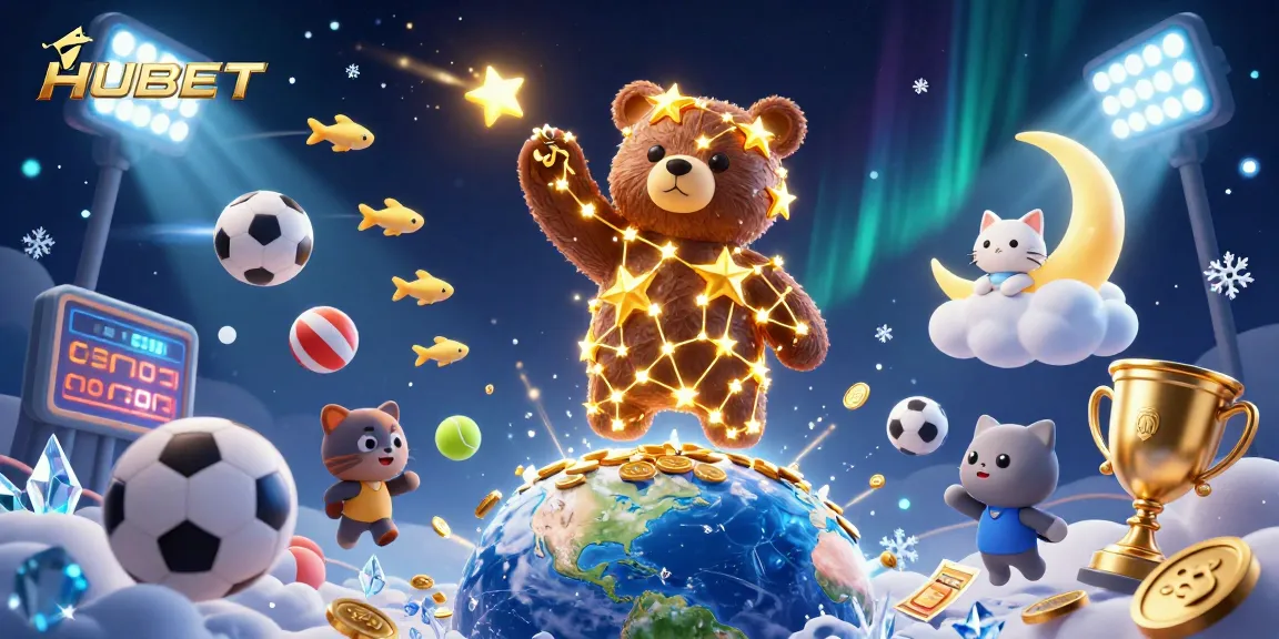 HUBET elevates the gaming experience with sparkling coins and vibrant sports elements.