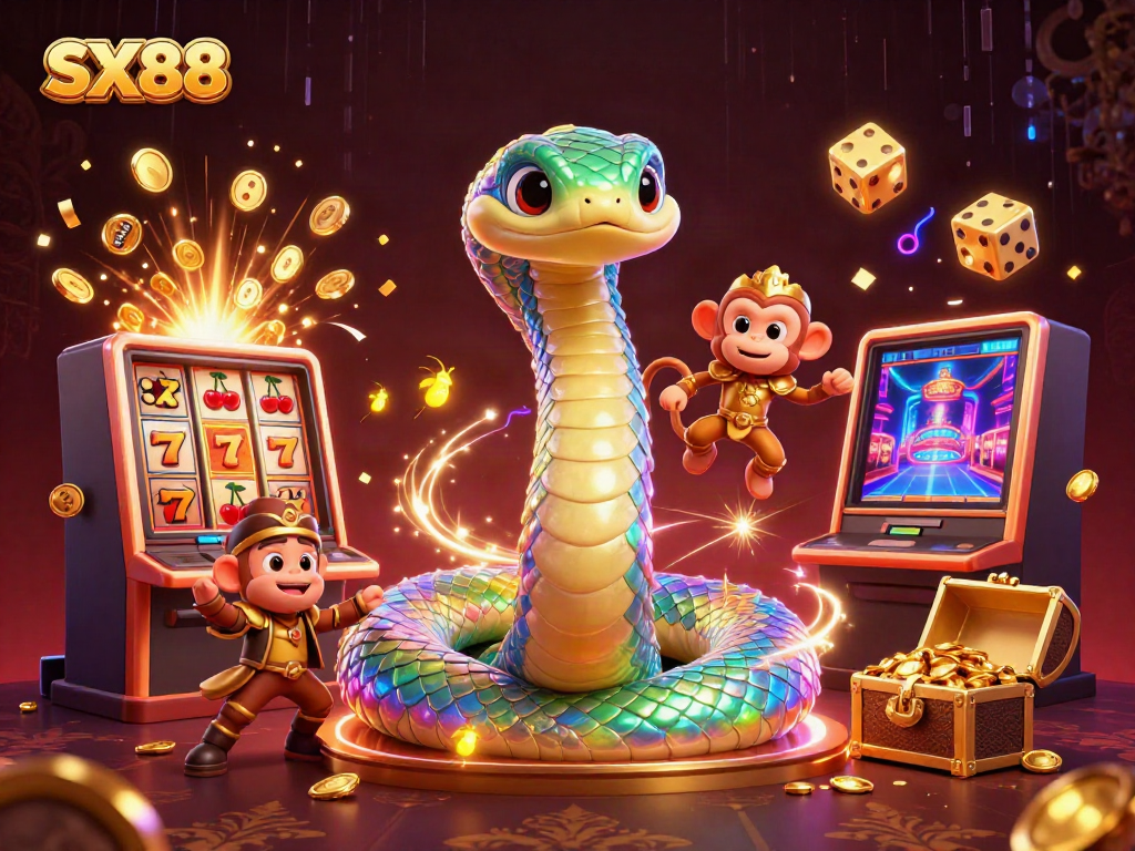 Experience thrilling gaming at SX88 with vibrant visuals of jackpots and casino excitement.