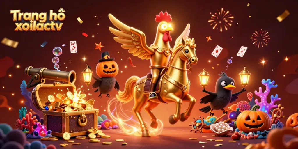 Experience live betting excitement at Trang chủ xoilactv with vibrant 3D casino scene full of treasure and characters.
