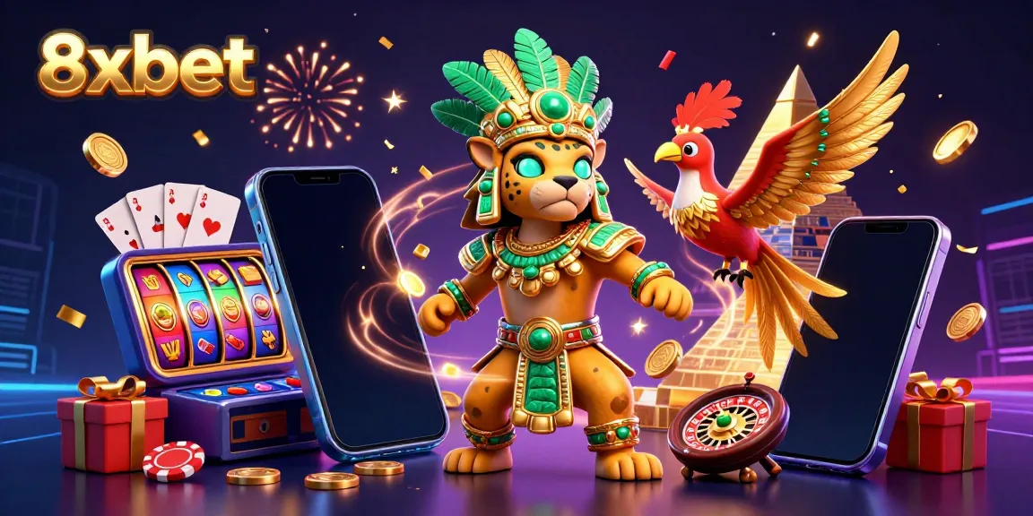Experience 8xbet with a colorful casino scene featuring vibrant game elements and dynamic characters.
