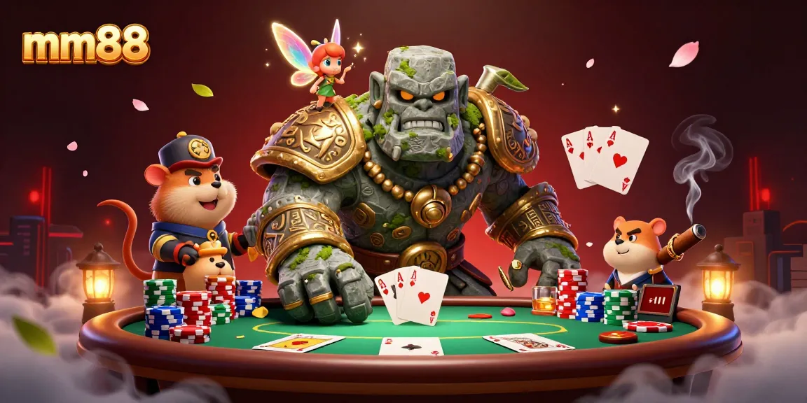 Experience thrilling gameplay at mm88 with an enchanting 3D casino scene featuring a golem guardian.