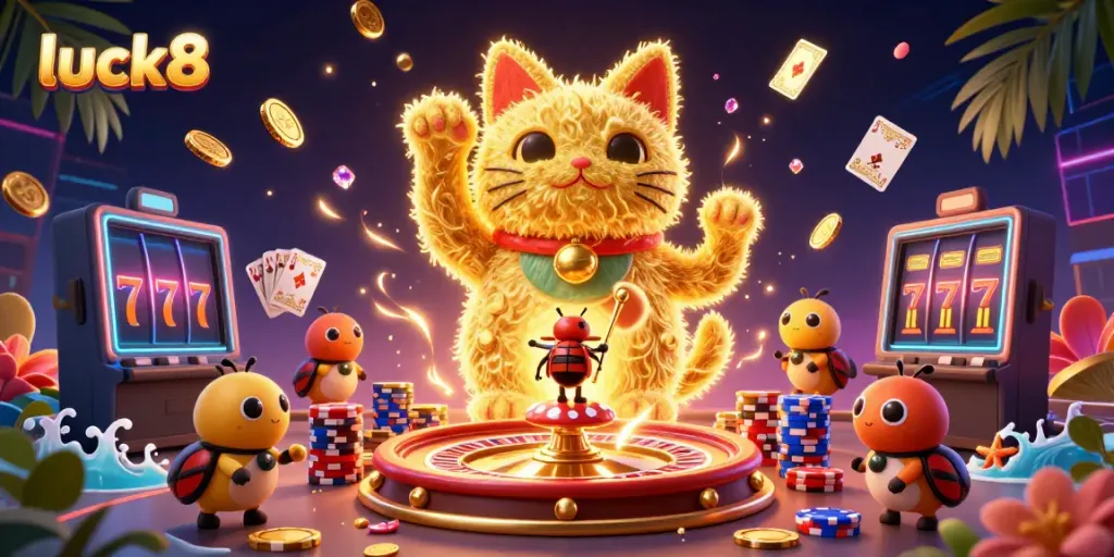Experience thrilling wins with luck8 as golden fireflies and casino symbols come alive!