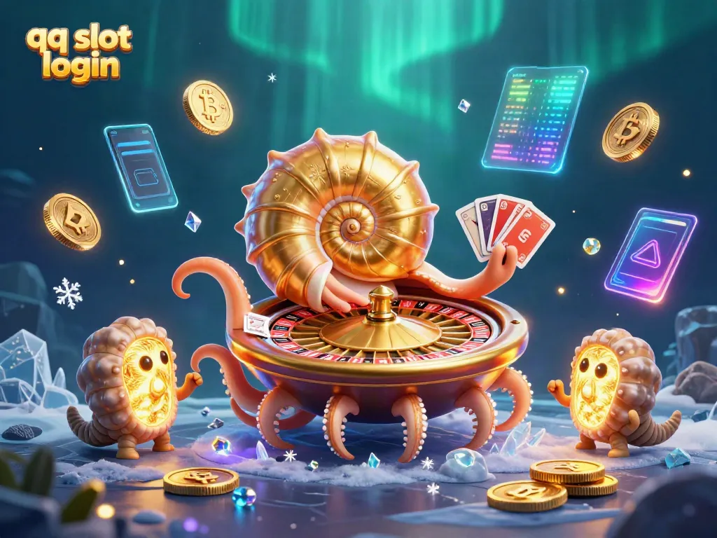 Engage with the qq slot login interface showcasing vibrant casino elements, featuring a majestic nautilus with cards.