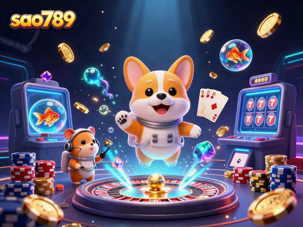 Experience thrilling gaming action with sao789's cosmic space casino featuring vibrant characters and interactive game elements.
