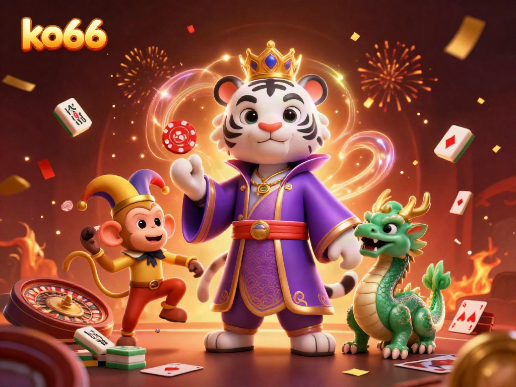 Experience the lively atmosphere of ko66 with vibrant casino characters and festive elements.