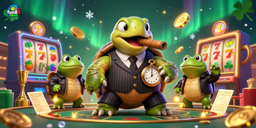 Experience the thrill of fun88 with vibrant slot machines, gold coins, and lively characters.