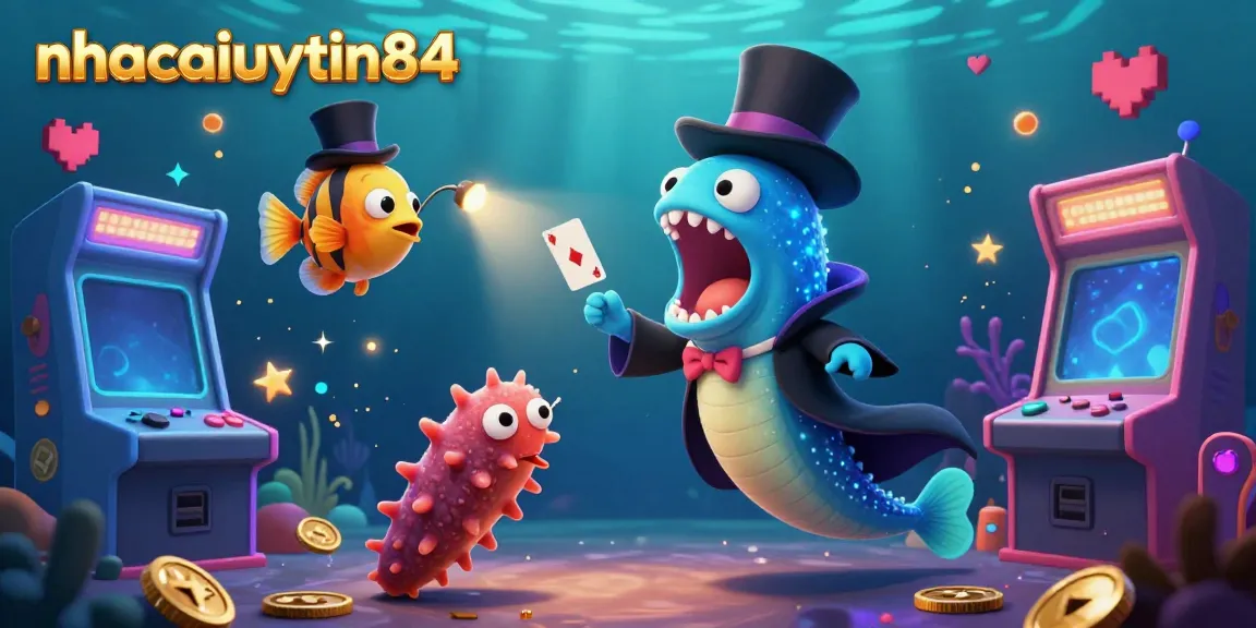 Experience vibrant entertainment with nhacaiuytin84, showcasing a deep-sea casino theme with energetic sea characters performing magic tricks.