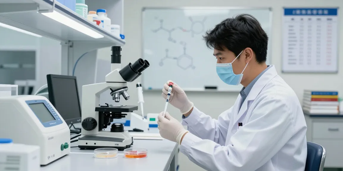 Skilled professional using a 10 ML syringe in a bright healthcare lab, showcasing precision and expertise.
