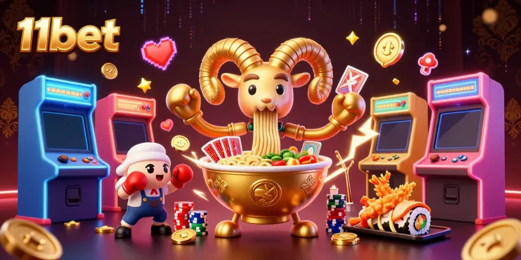 Experience the excitement of 11bet in a vibrant 3D casino scene with whimsical characters and dynamic gaming elements.