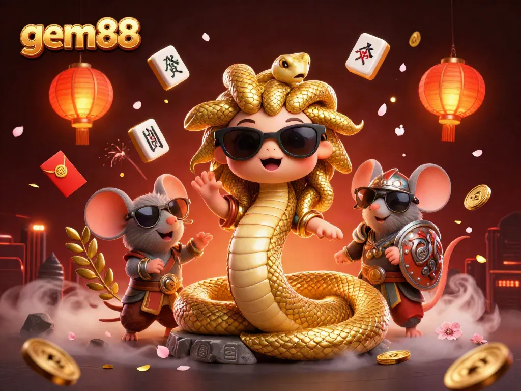 Spin and win at gem88 with friendly Medusa and festive casino elements glowing.