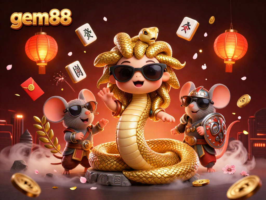Spin and win at gem88 with friendly Medusa and festive casino elements glowing.