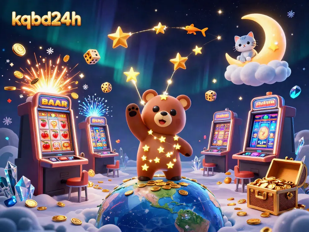 Play and win on kqbd24h with vibrant casino games, coins flying, and a magical atmosphere.