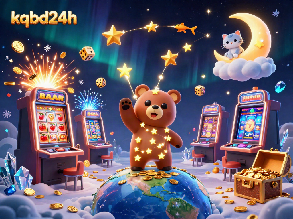 Play and win on kqbd24h with vibrant casino games, coins flying, and a magical atmosphere.