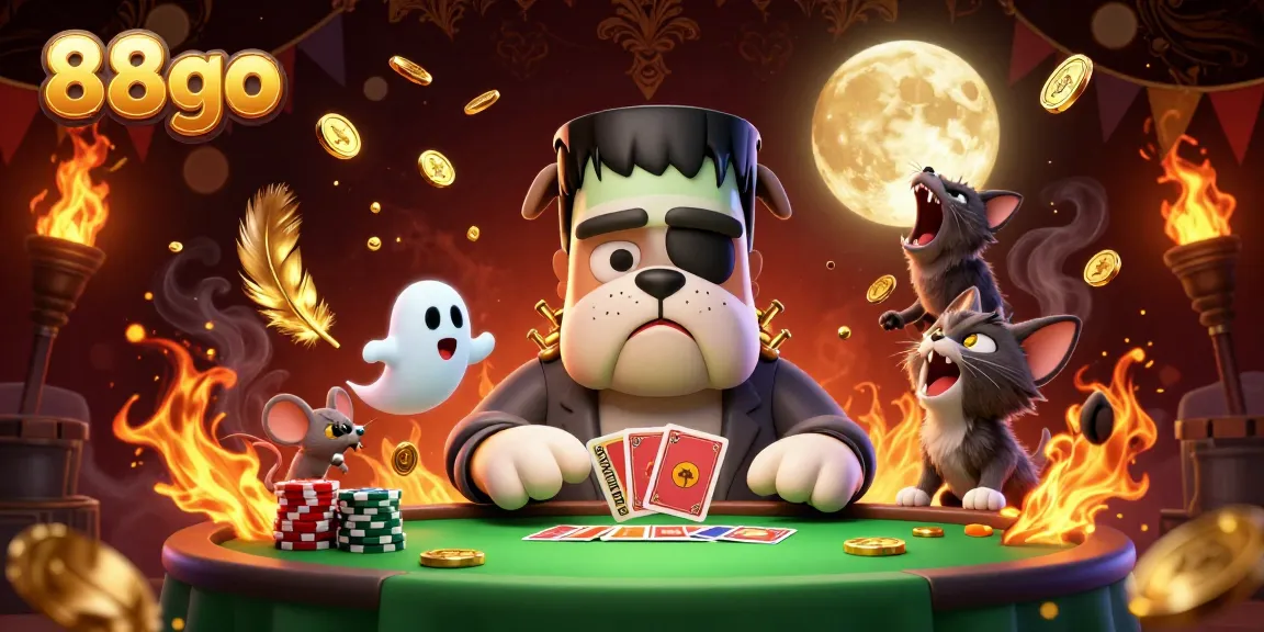 Engage in thrilling card games with 88go, featuring colorful characters and a haunted casino ambiance.