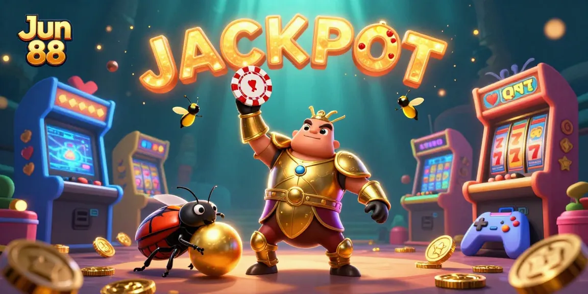 Experience the excitement of Jun 88 with vibrant casino elements, celebrating a jackpot!