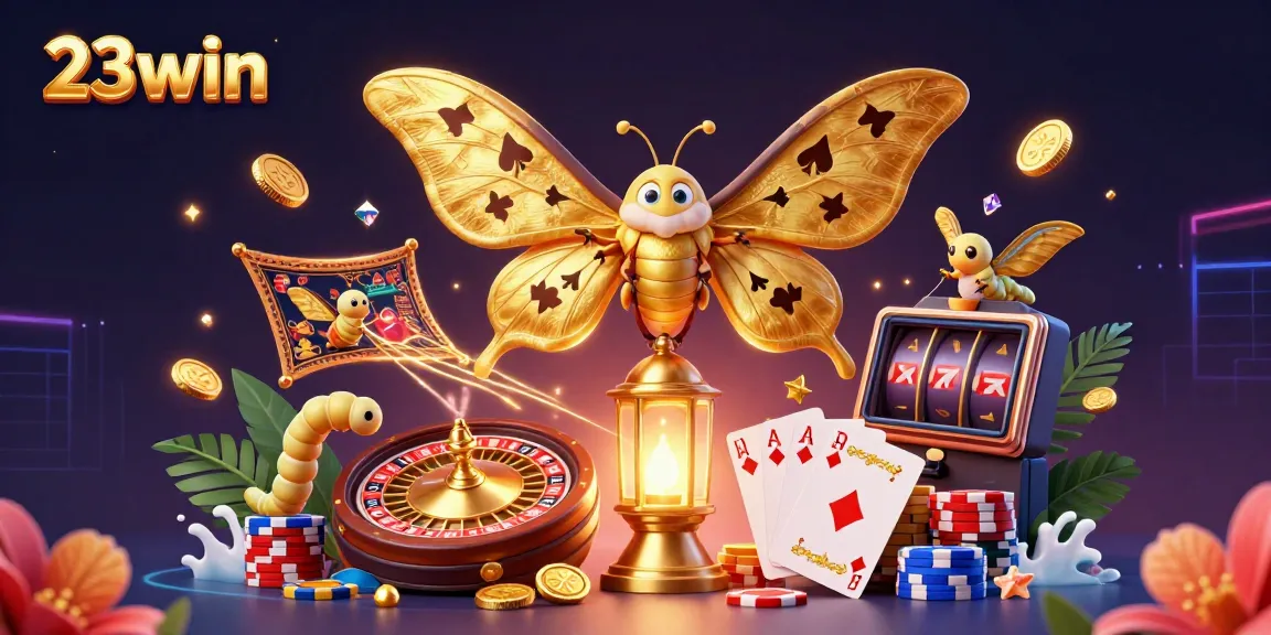 Experience wins like never before at 23win with captivating golden elements and casino scenes.