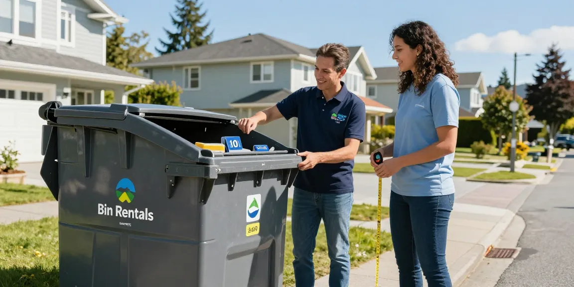 Vancouver Bin Rentals - A service provider assists a homeowner in selecting the right dumpster size in a vibrant suburban setting.