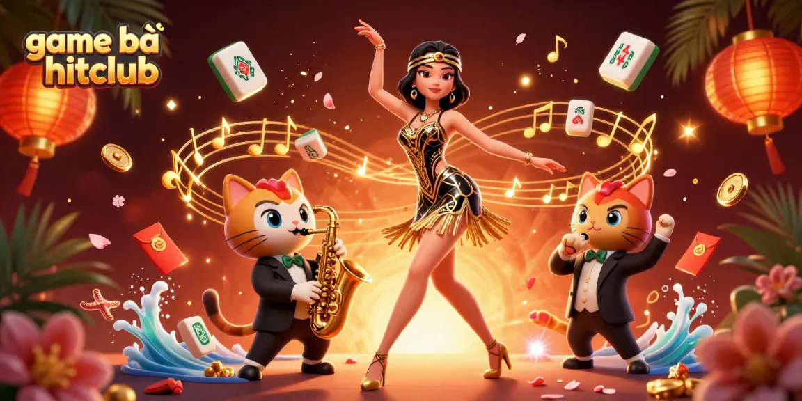 Experience game bài hitclub with a vibrant 3D illustration of dynamic casino elements and lively characters.