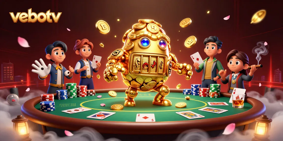 Engage with vebotv as a golden golem represents dynamic betting environments surrounded by poker elements.
