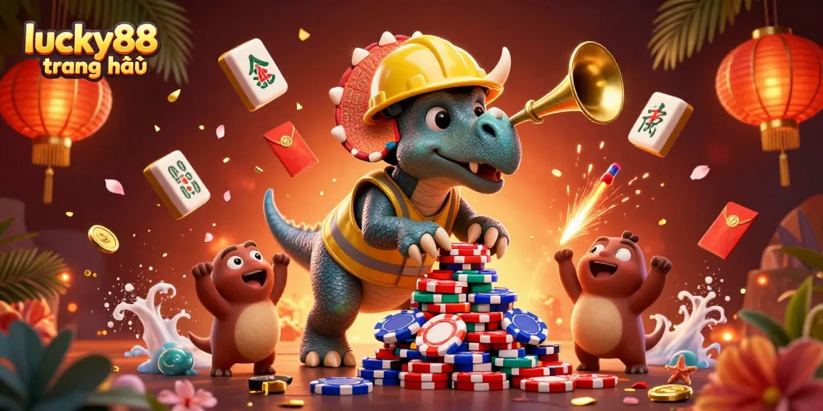 Experience thrilling action on lucky88 trang chủ with cartoon characters celebrating and competing in a vibrant casino setting.