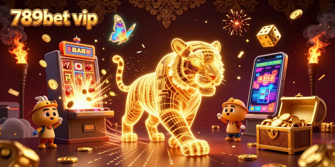 Experience the thrill of 789bet vip gaming with a neon-light tiger in a vibrant casino scene.