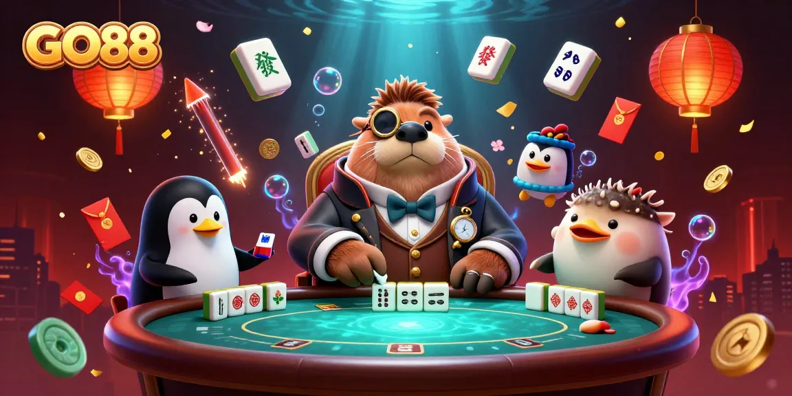 Experience GO88's vibrant underwater poker scene with a jolly walrus and friends in action.