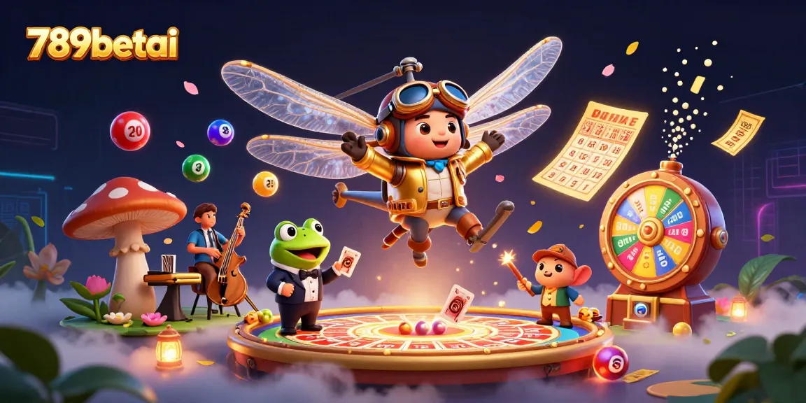 Experience vibrant action at 789betai with a dynamic illustration of a dragonfly helicopter pilot and frog croupier.