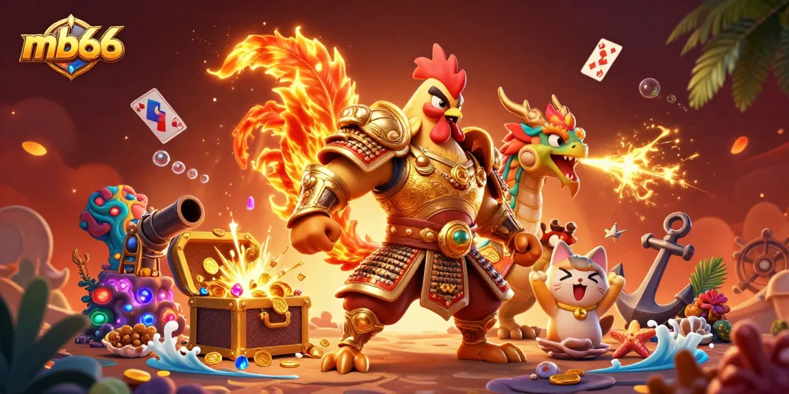 Spin to win with mb66's martial champion rooster in a vibrant casino battle scene.